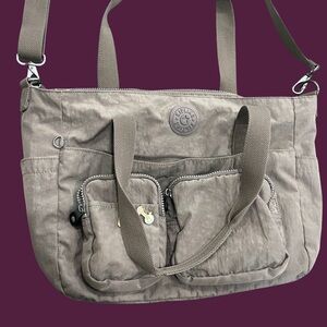 Kipling Gray Shoulder Bag with Adjustable Strap and Medium Size